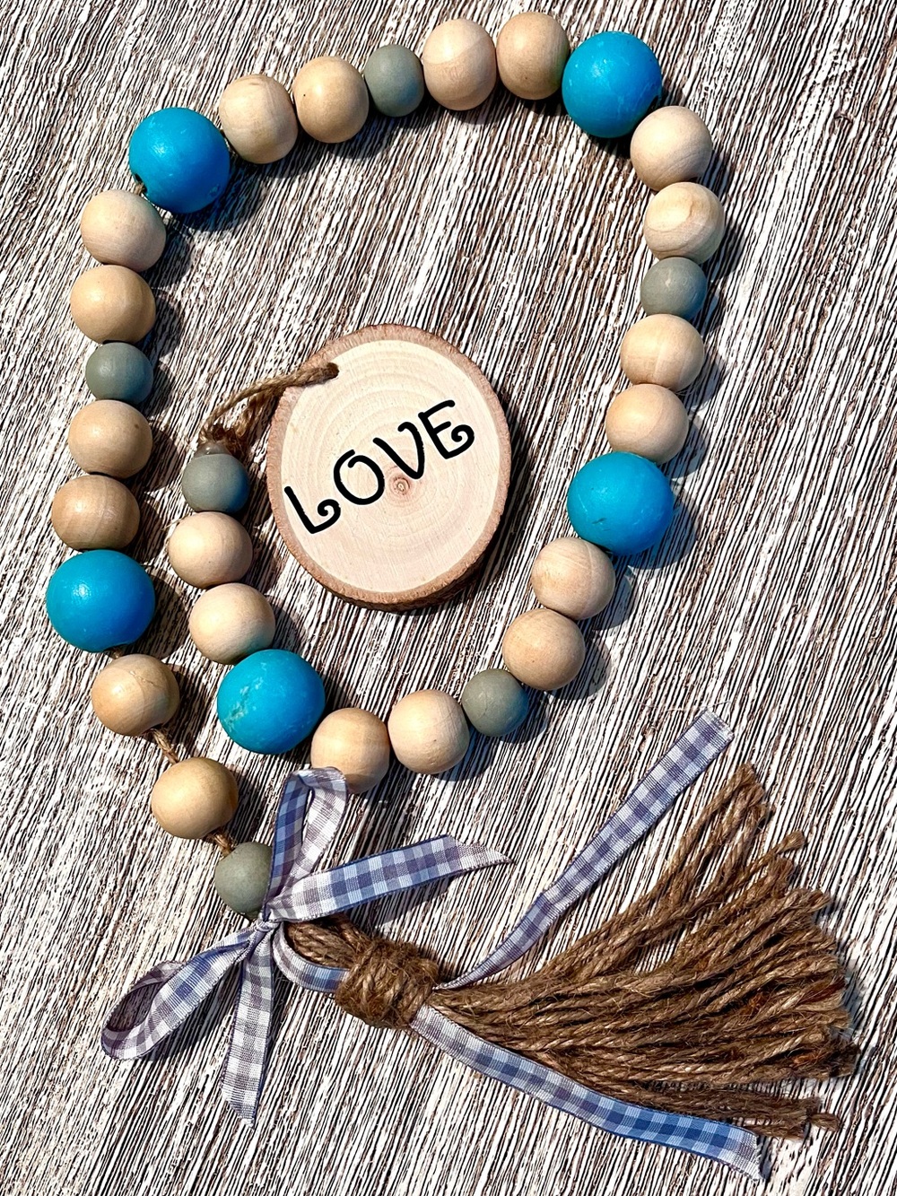 Handmade 32” Rustic "LOVE" Wood Bead Farmhouse Garland